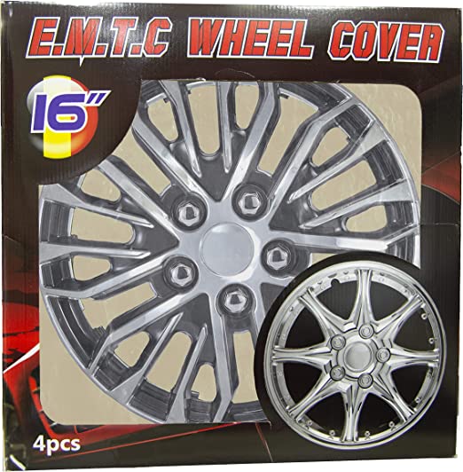 EMTC WHEEL COVER Argent, Lot de 4 pièces, 16