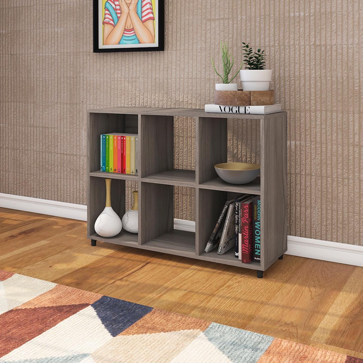 Etagère rangement six niches – Gris